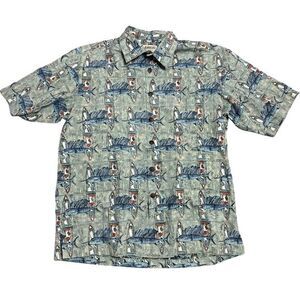 Kahala Men's Size Large Green Blue Marlin SS Shirt‎ Handcrafted in Hawaii